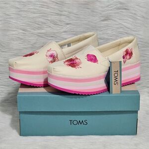 TOMS, Poppy, platforms in cream and beautiful shades of pink.
